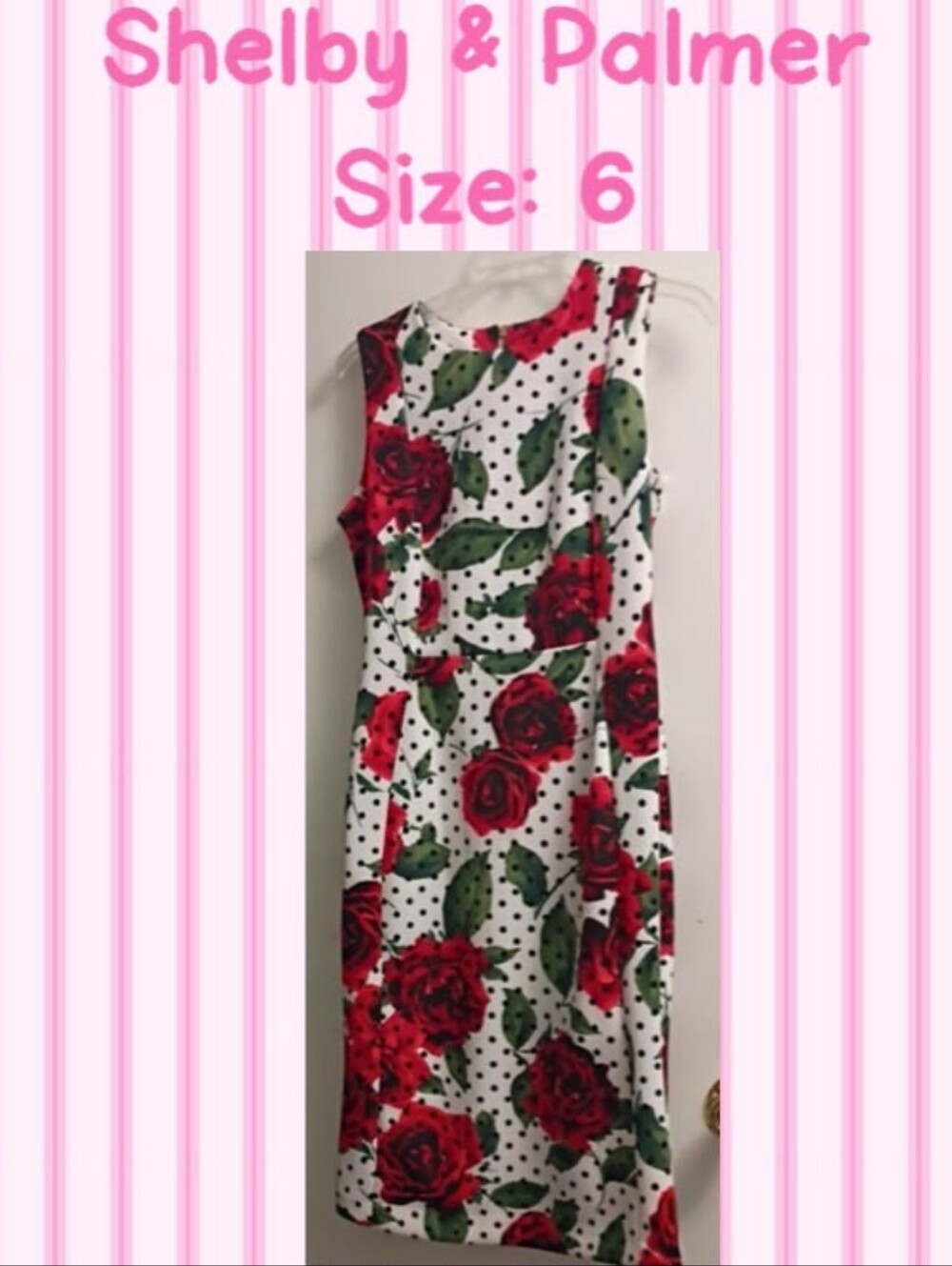 Shelby & Palmer White Midi Dress with Red Rose & Green Leaf Print